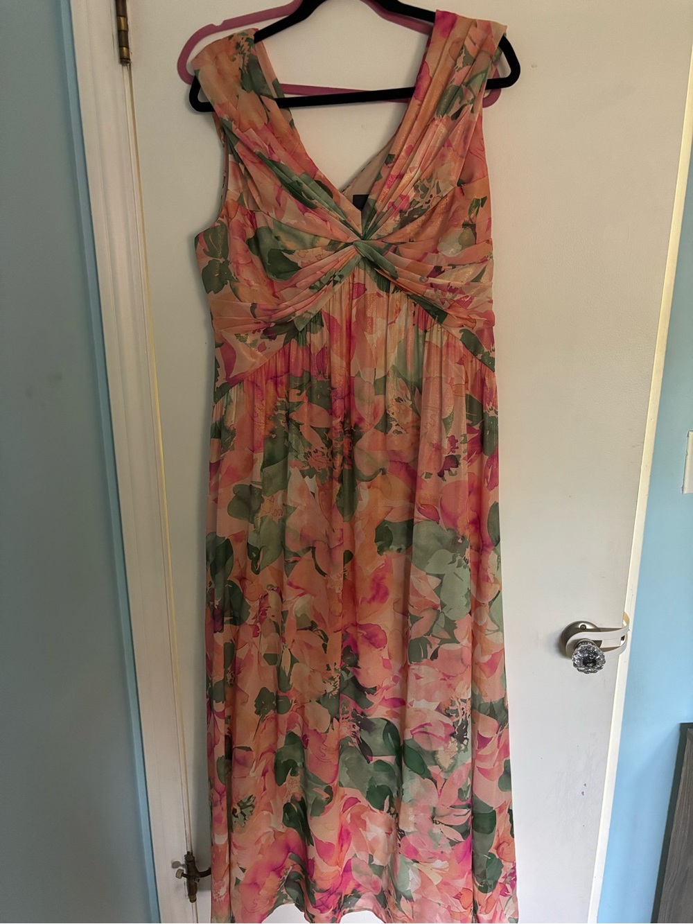 Adrianna Papell Printed Front Twist Gown in Blush Multi